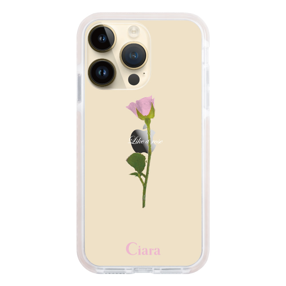iPhone14Proケース クッションバンパー 耐衝撃クリアケース ウォーターローズ ピンク