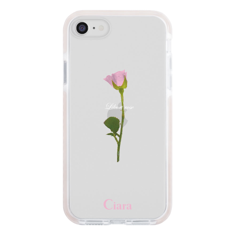 iPhone7Plus/8Plusケース クッションバンパー 耐衝撃クリアケース ウォーターローズ ピンク