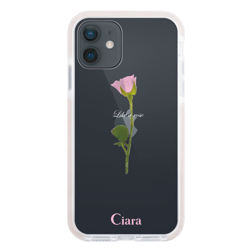 iPhoneXRケース クッションバンパー 耐衝撃クリアケース ウォーターローズ ピンク
