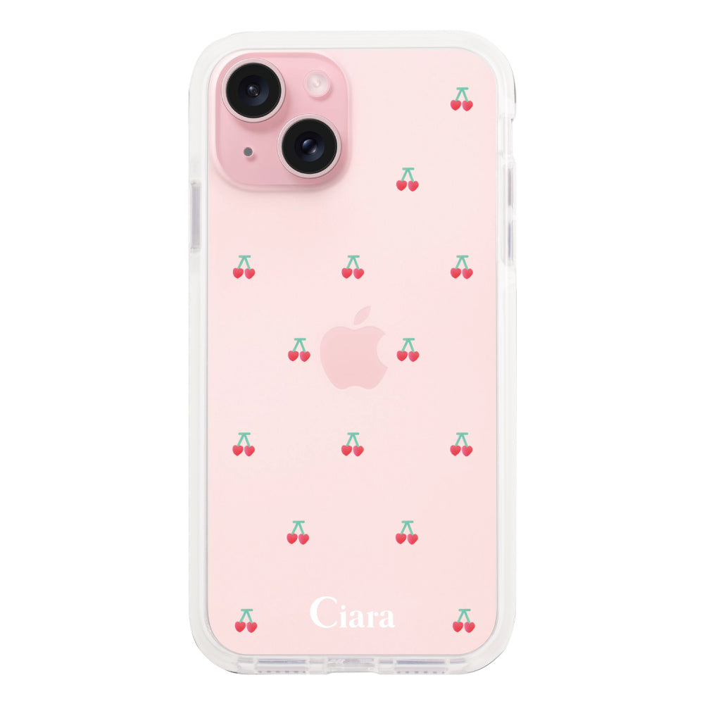 iPhone15ケース クッションバンパー 耐衝撃クリアケース タイニーチェリー レッド