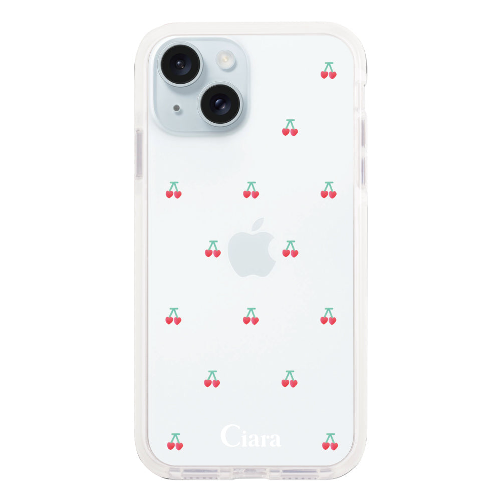 iPhone15Plusケース クッションバンパー 耐衝撃クリアケース タイニーチェリー レッド