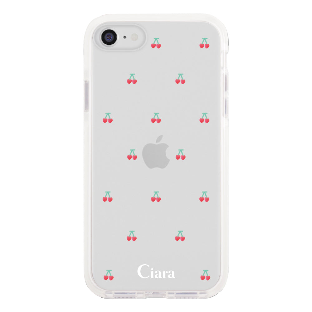 iPhone7/8/SE2/SE3ケース クッションバンパー 耐衝撃クリアケース タイニーチェリー レッド