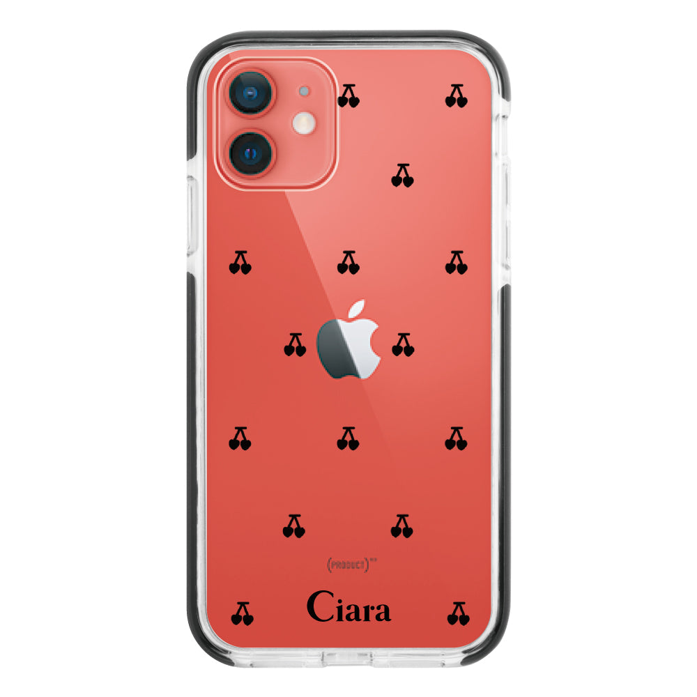 iPhone11ケース クッションバンパー 耐衝撃クリアケース タイニーチェリー ブラック