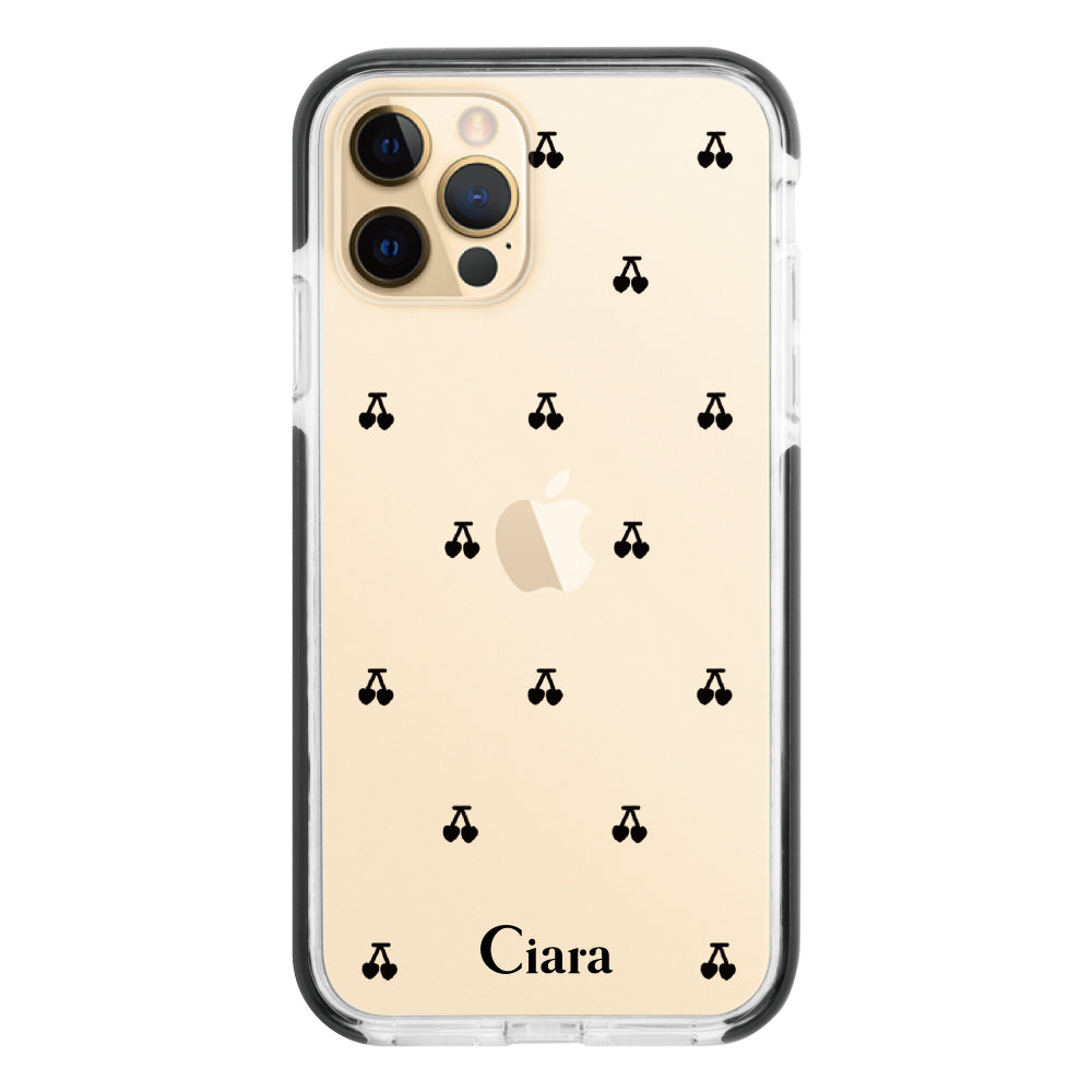 iPhone11Proケース クッションバンパー 耐衝撃クリアケース タイニーチェリー ブラック