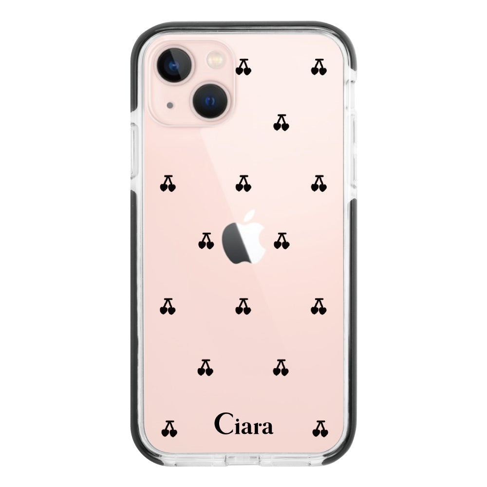 iPhone13ケース クッションバンパー 耐衝撃クリアケース タイニーチェリー ブラック