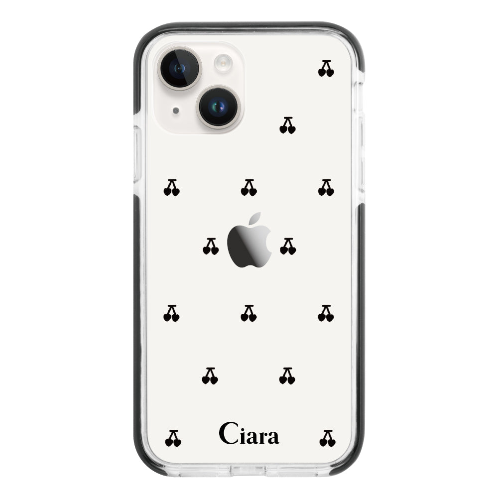 iPhone14ケース クッションバンパー 耐衝撃クリアケース タイニーチェリー ブラック