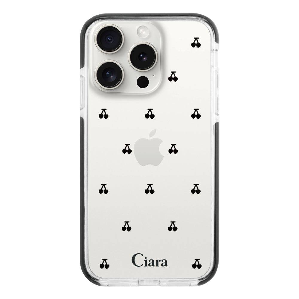 iPhone15ProMaxケース クッションバンパー 耐衝撃クリアケース タイニーチェリー ブラック