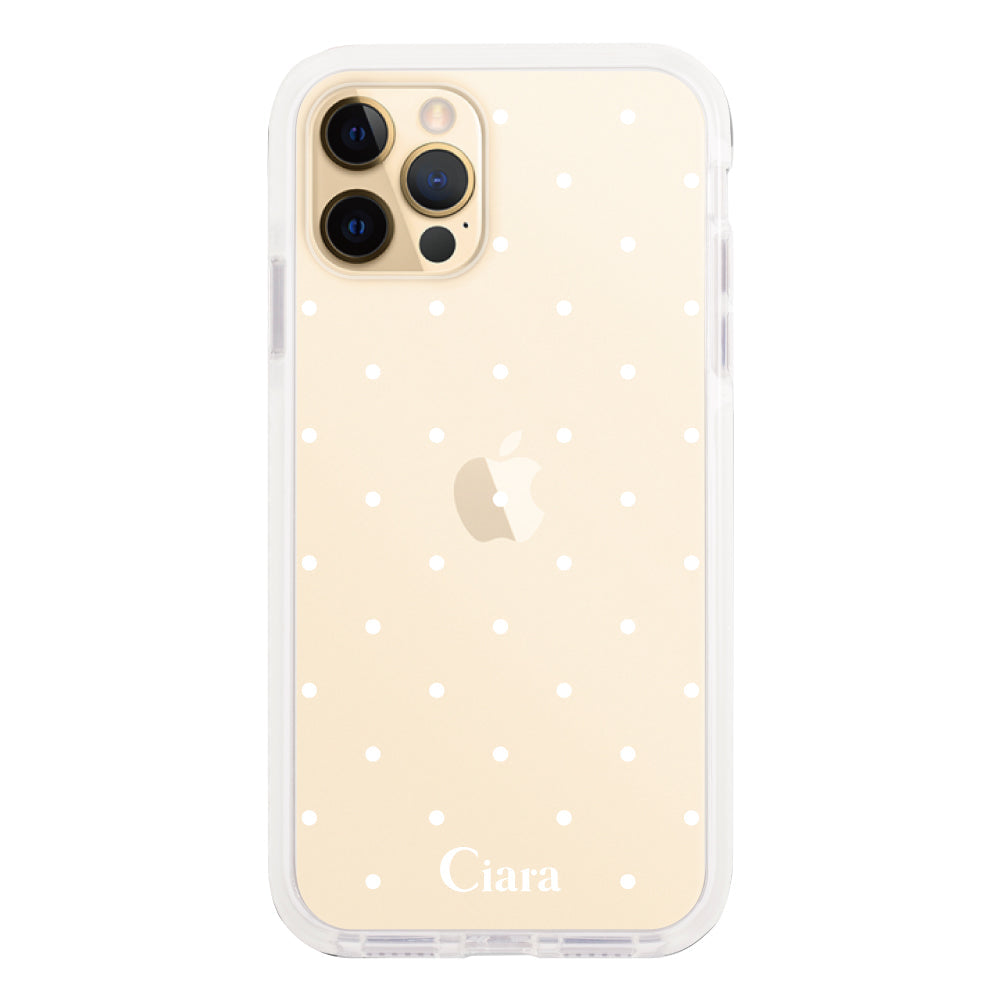 iPhone11ProMaxケース クッションバンパー 耐衝撃クリアケース スウィートドット ホワイト