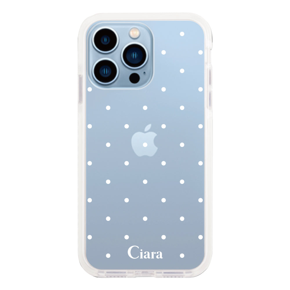 iPhone13ProMaxケース クッションバンパー 耐衝撃クリアケース スウィートドット ホワイト