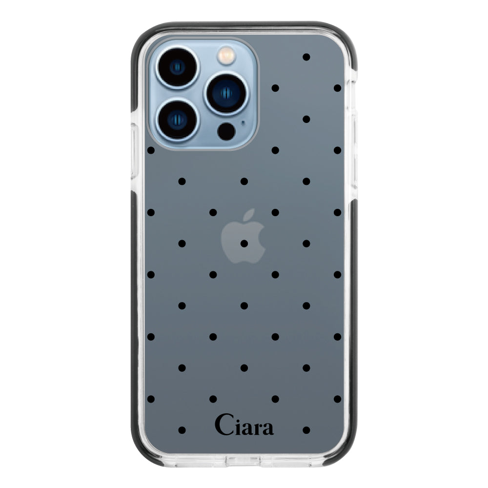 iPhone13ProMaxケース クッションバンパー 耐衝撃クリアケース スウィートドット ブラック
