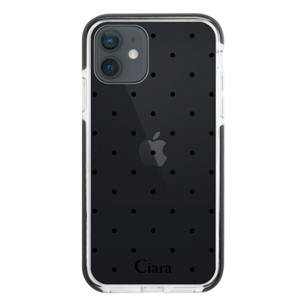 iPhoneXRケース クッションバンパー 耐衝撃クリアケース スウィートドット ブラック