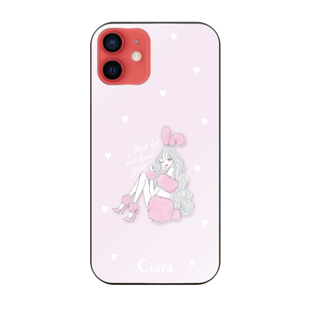 iPhone11ケース ガラス 強化ガラスケース ピンクバニー ピンク