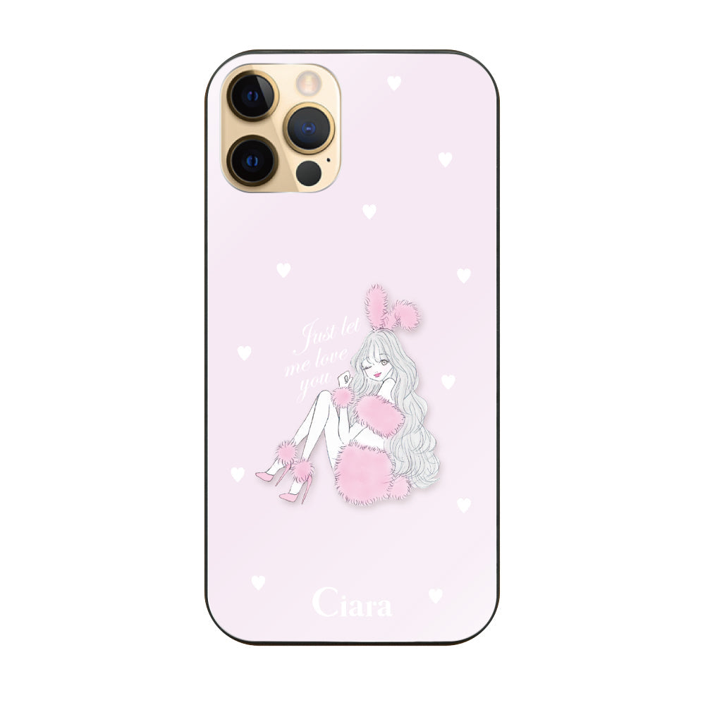 iPhone11Proケース ガラス 強化ガラスケース ピンクバニー ピンク