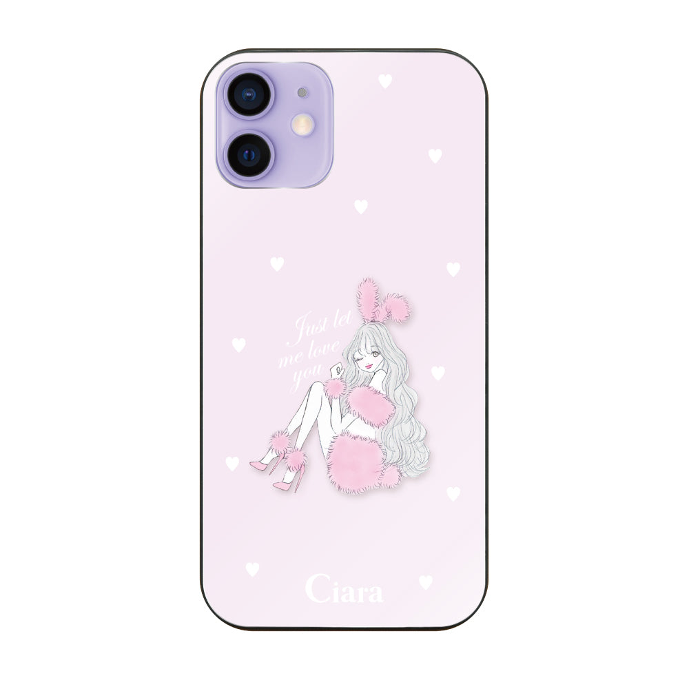 iPhone12/12Proケース ガラス 強化ガラスケース ピンクバニー ピンク