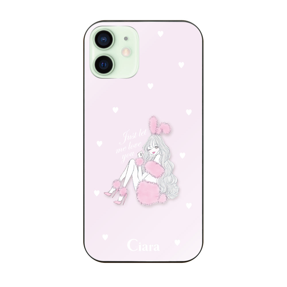 iPhone12miniケース ガラス 強化ガラスケース ピンクバニー ピンク