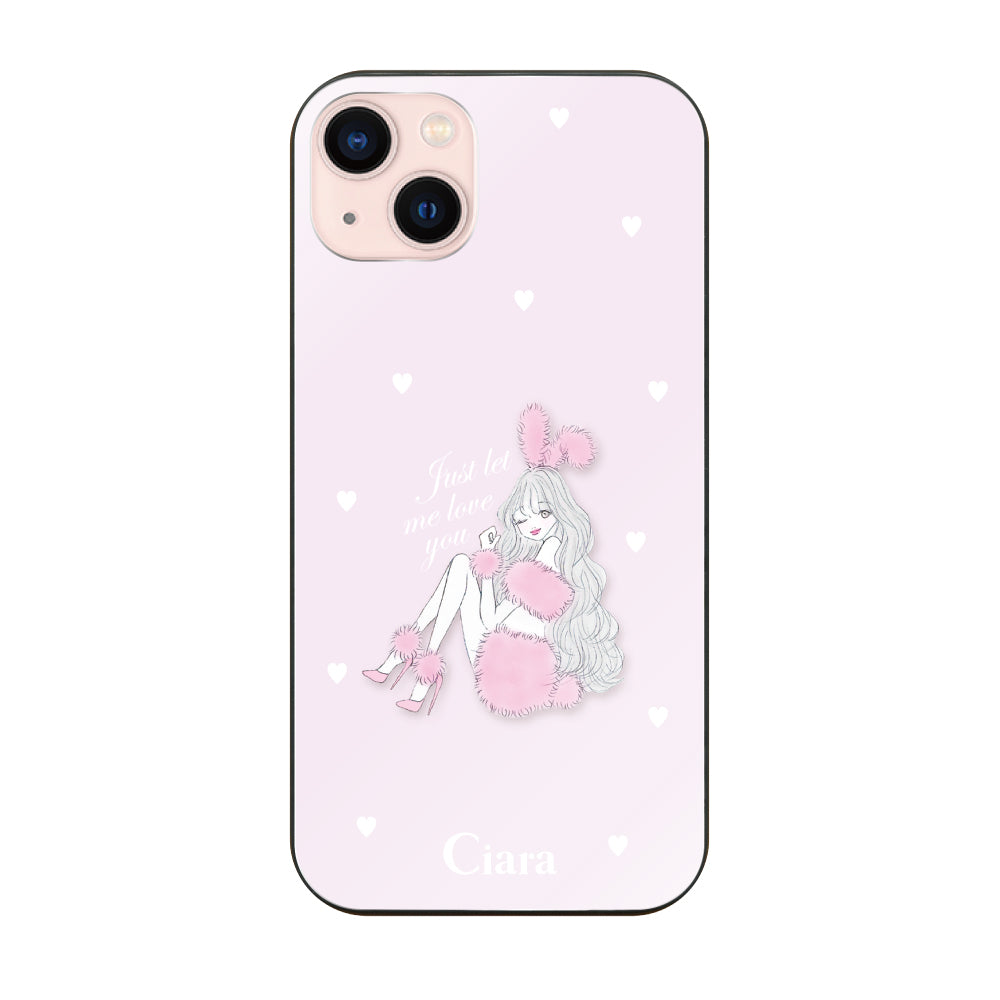 iPhone13ケース ガラス 強化ガラスケース ピンクバニー ピンク