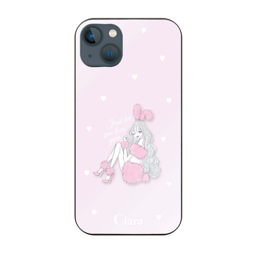 iPhone13miniケース ガラス 強化ガラスケース ピンクバニー ピンク