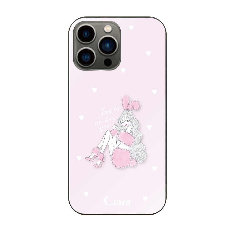 iPhone13Proケース ガラス 強化ガラスケース ピンクバニー ピンク