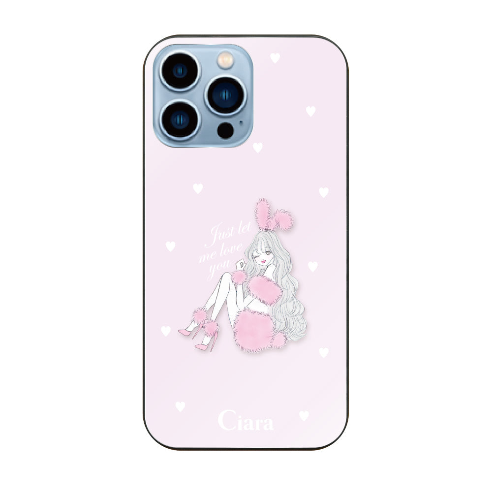 iPhone13ProMaxケース ガラス 強化ガラスケース ピンクバニー ピンク