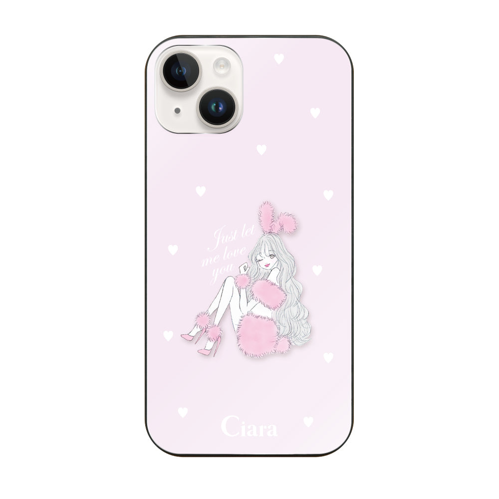 iPhone14ケース ガラス 強化ガラスケース ピンクバニー ピンク