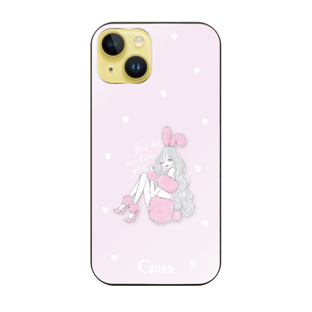iPhone14Plusケース ガラス 強化ガラスケース ピンクバニー ピンク
