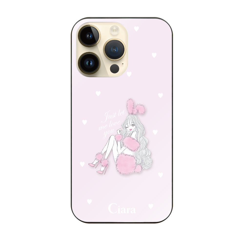 iPhone14Proケース ガラス 強化ガラスケース ピンクバニー ピンク