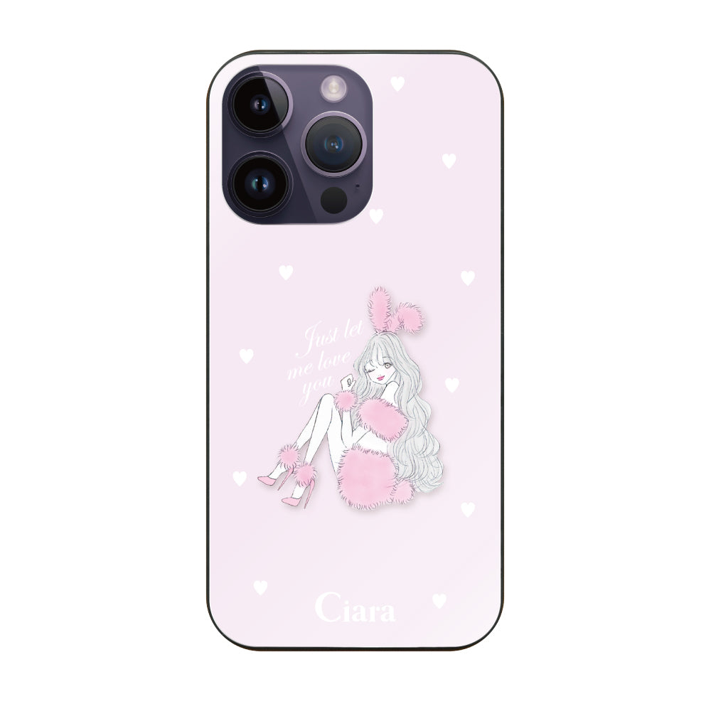 iPhone14ProMaxケース ガラス 強化ガラスケース ピンクバニー ピンク