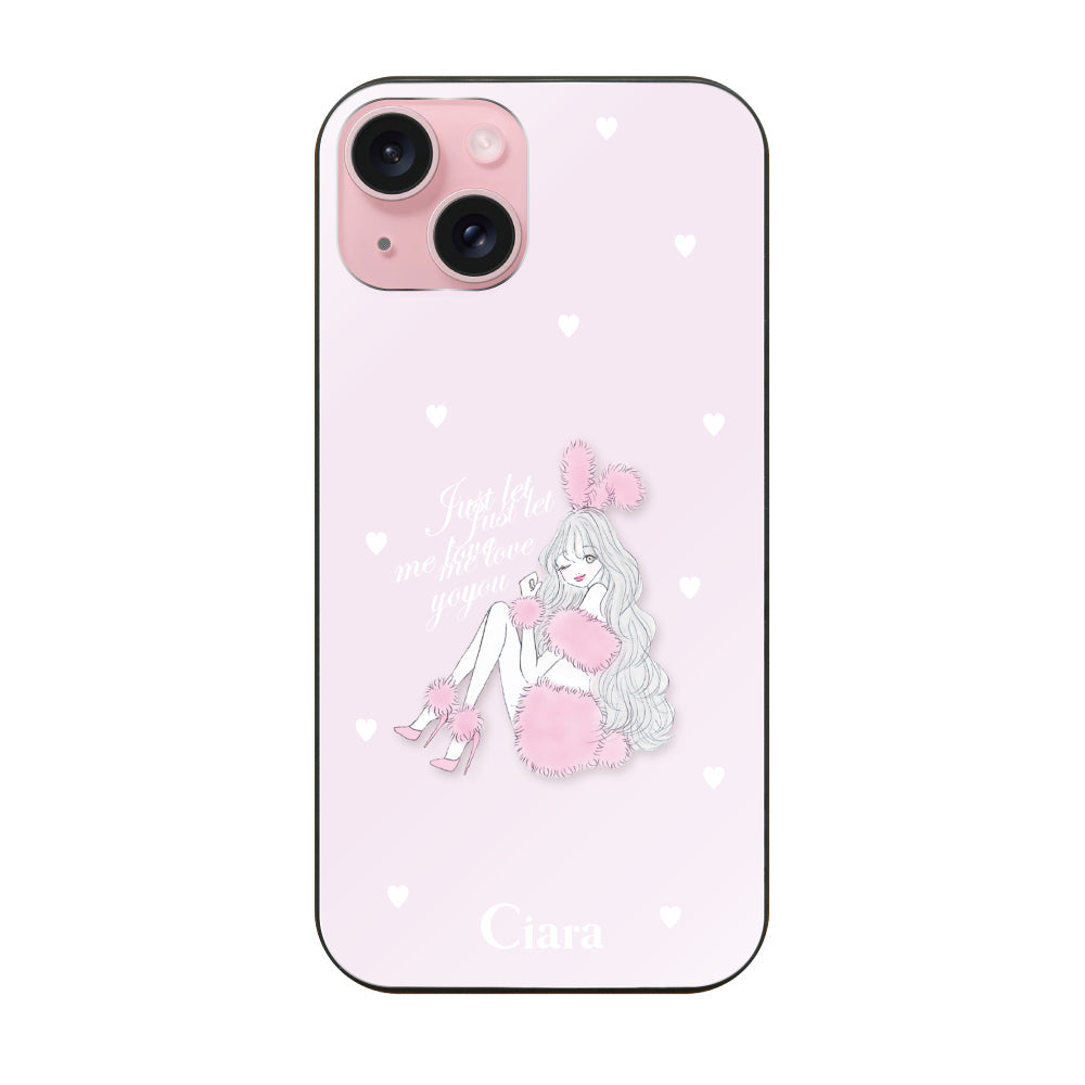 iPhone15ケース ガラス 強化ガラスケース ピンクバニー ピンク