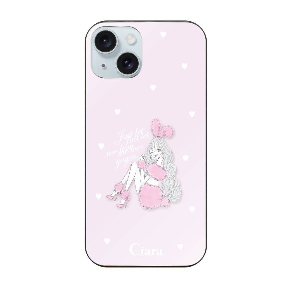 iPhone15Plusケース ガラス 強化ガラスケース ピンクバニー ピンク