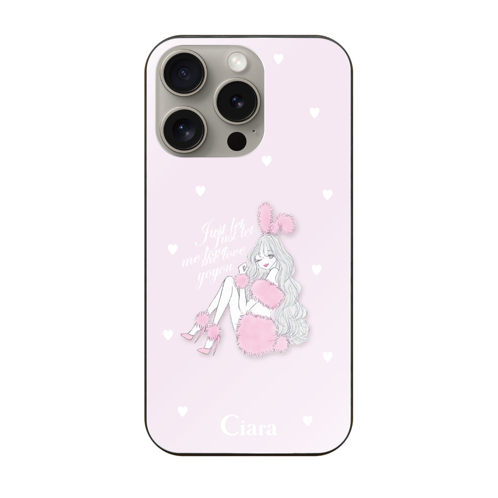 iPhone15Proケース ガラス 強化ガラスケース ピンクバニー ピンク