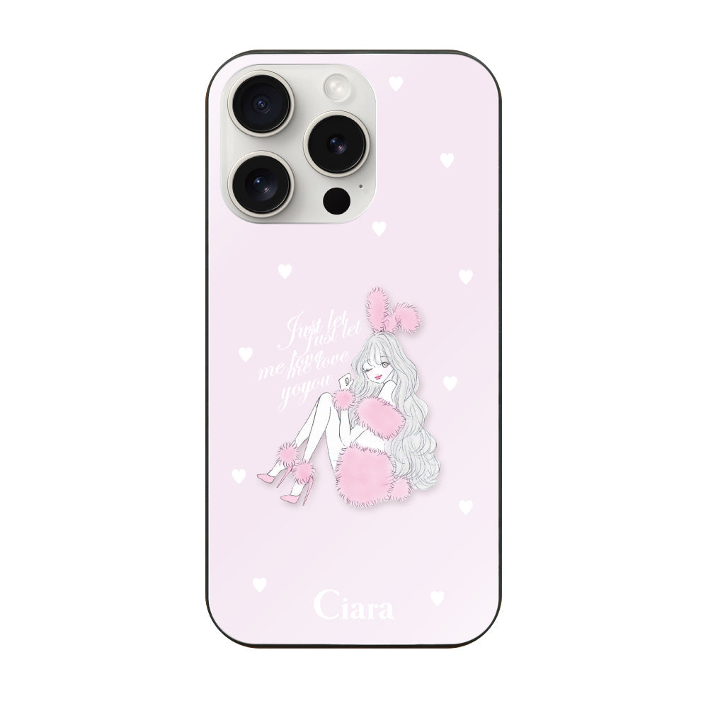 iPhone15ProMaxケース ガラス 強化ガラスケース ピンクバニー ピンク