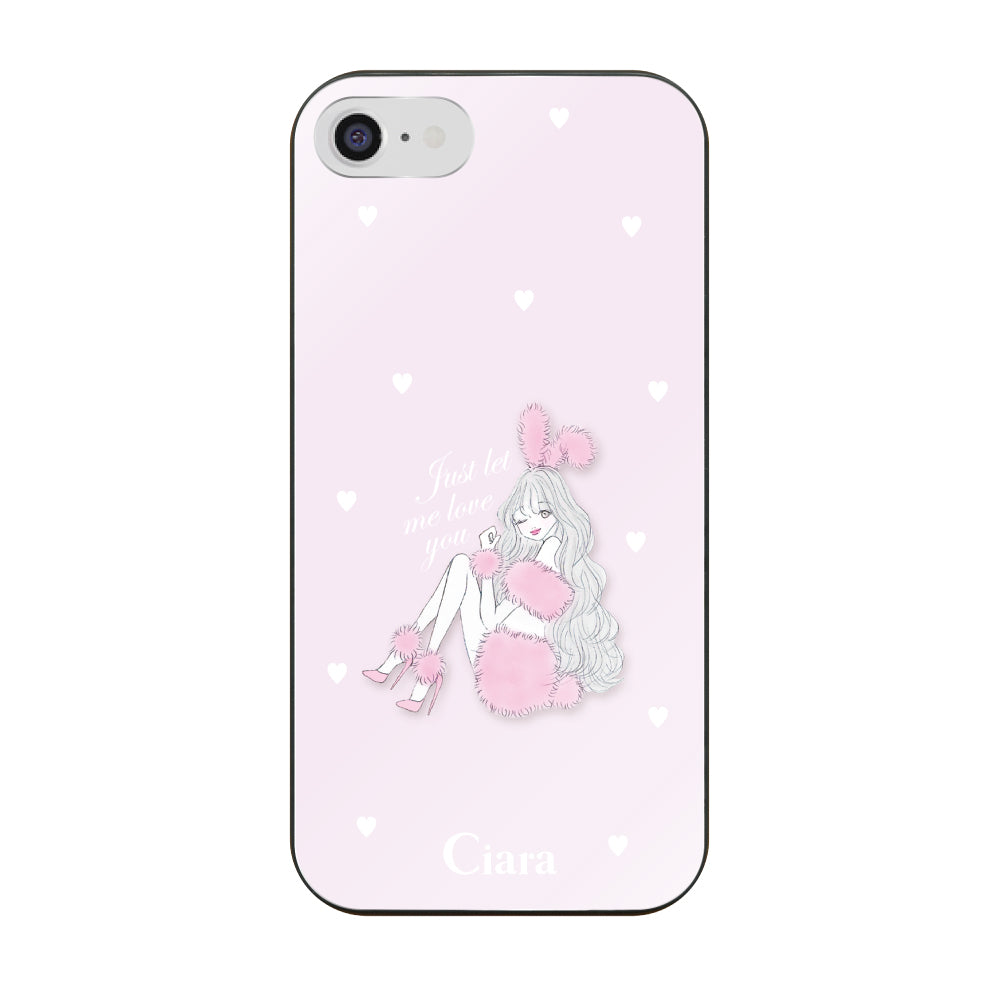 iPhone7/8/SE2/SE3ケース ガラス 強化ガラスケース ピンクバニー ピンク