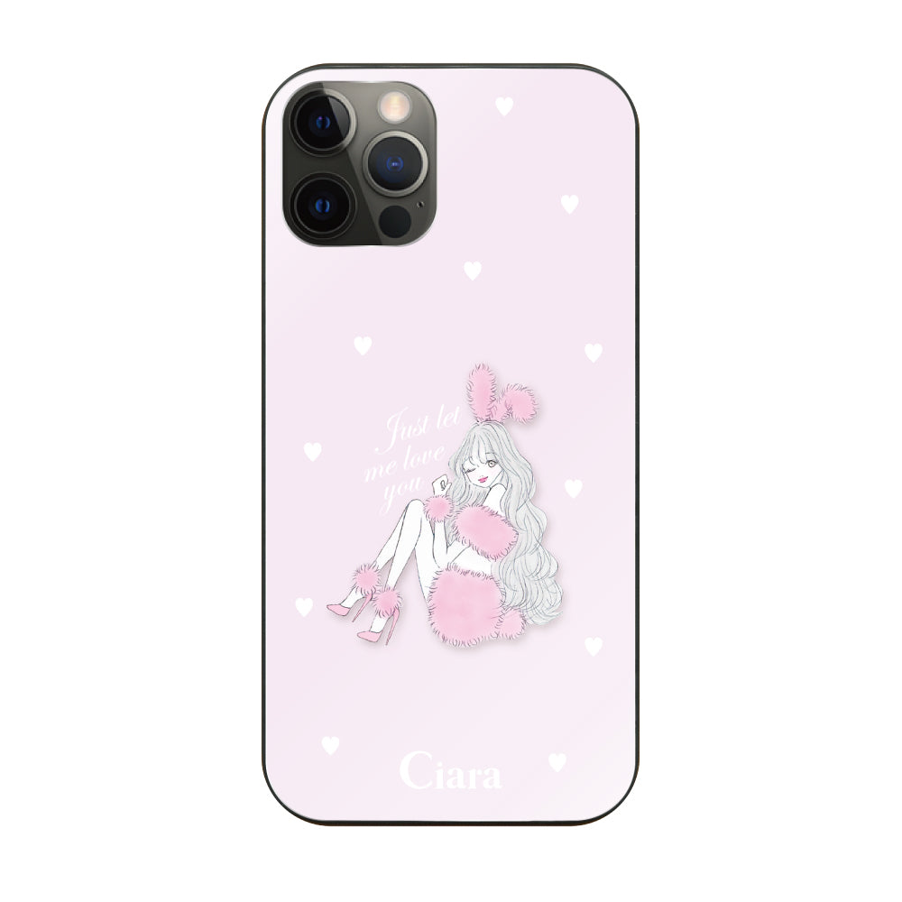 iPhoneX/XSケース ガラス 強化ガラスケース ピンクバニー ピンク