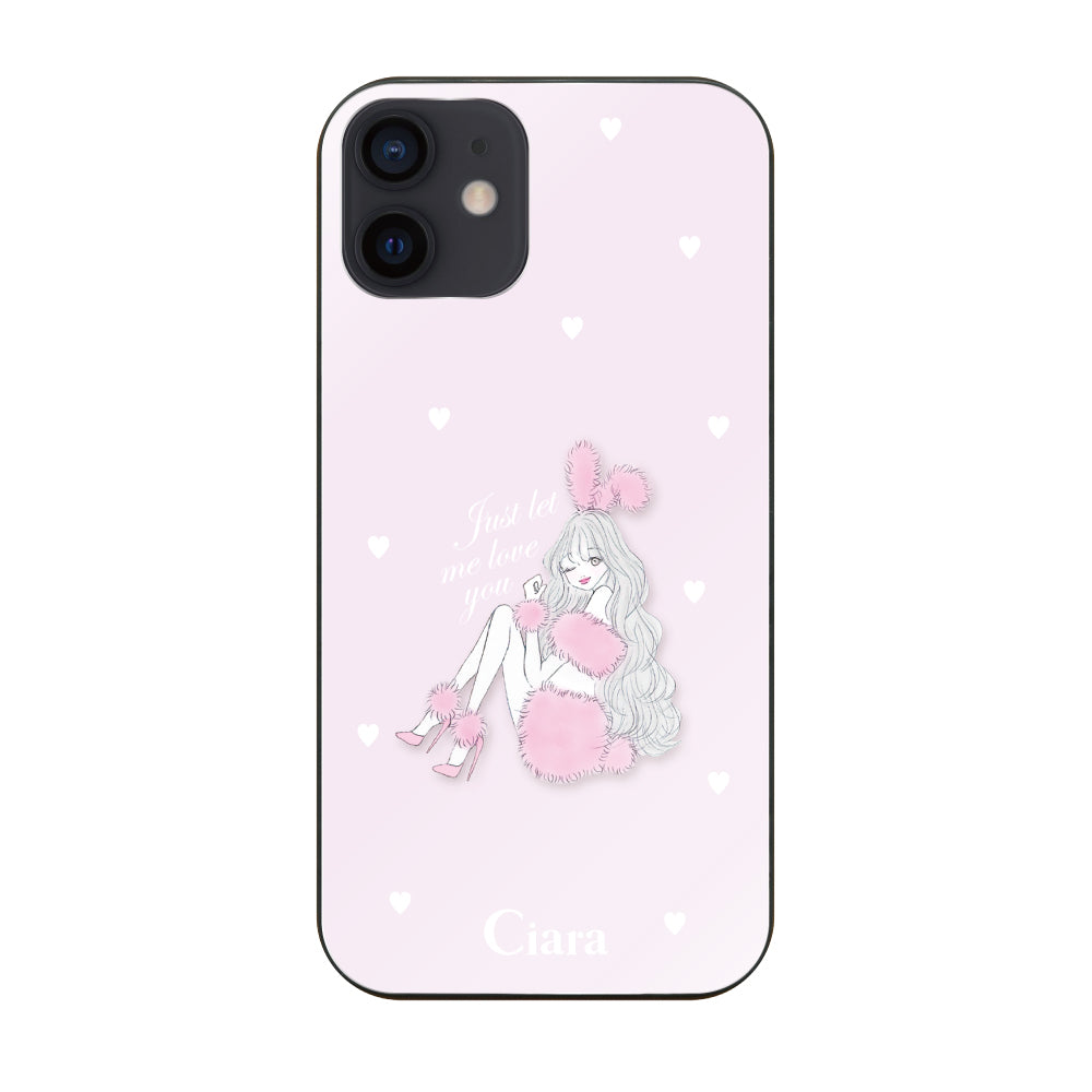 iPhoneXRケース ガラス 強化ガラスケース ピンクバニー ピンク