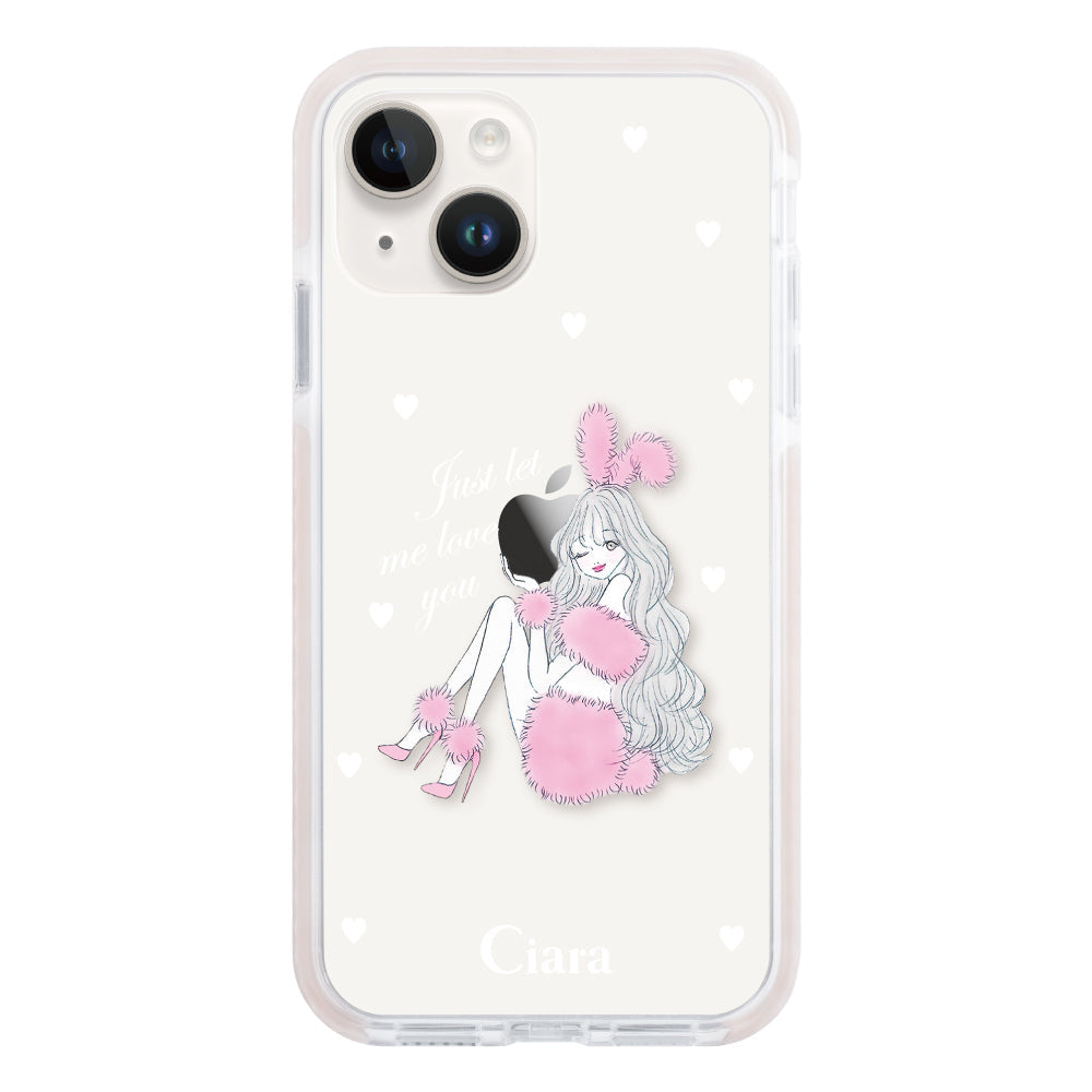 iPhone14ケース クッションバンパー 耐衝撃クリアケース ピンクバニー ピンク