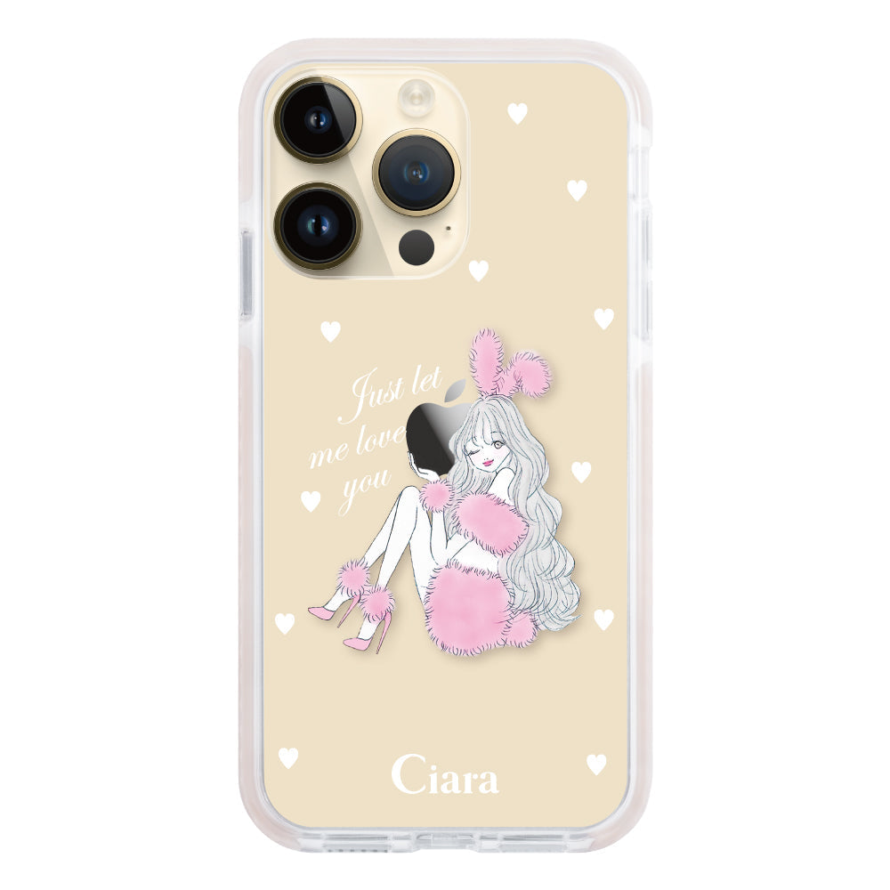 iPhoneケース クッションバンパー 耐衝撃クリアケース ピンクバニー