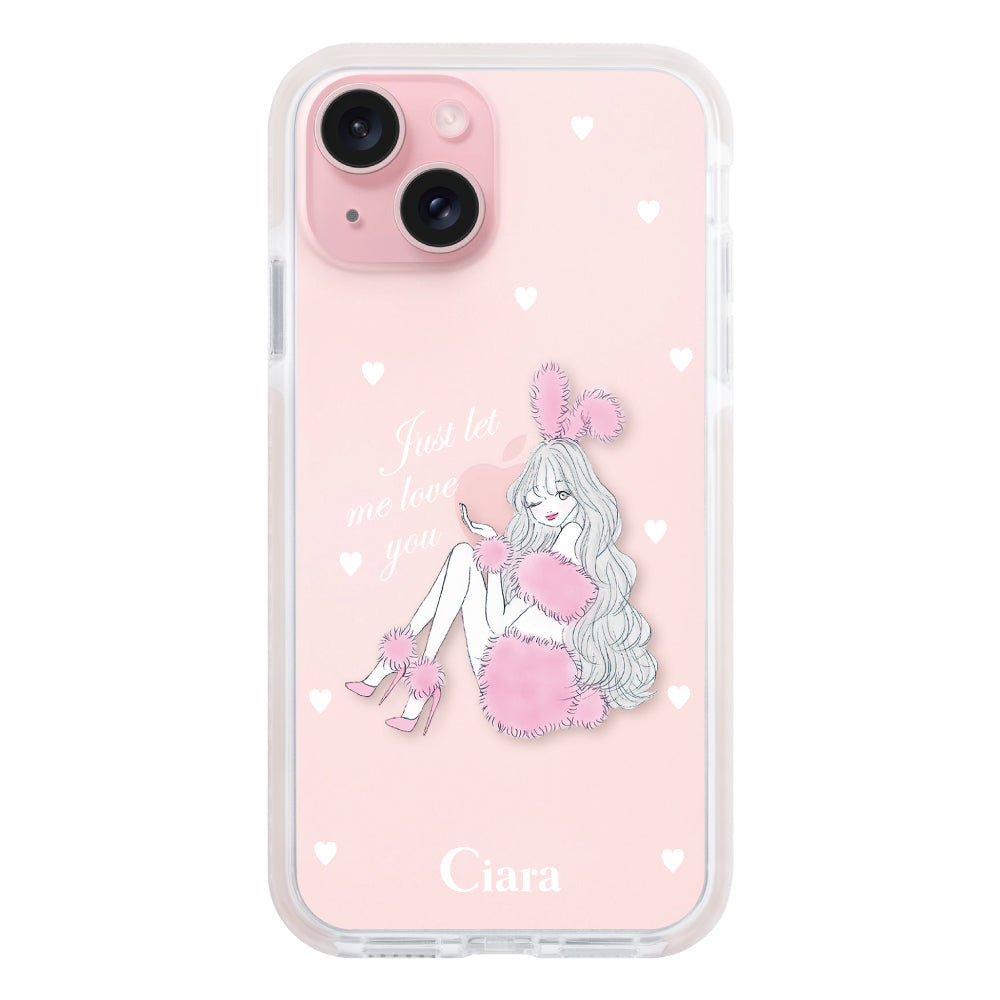 iPhone15ケース クッションバンパー 耐衝撃クリアケース ピンクバニー ピンク