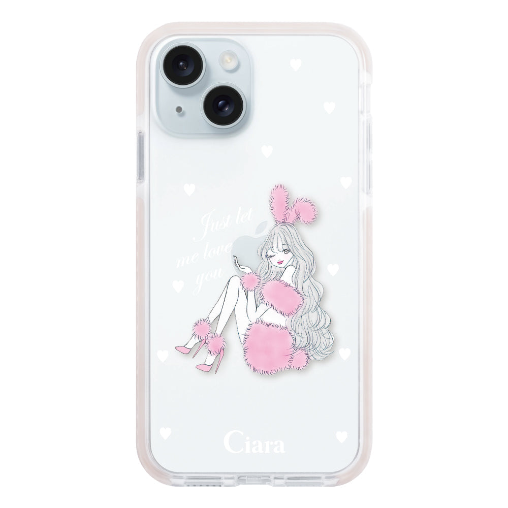 iPhone15Plusケース クッションバンパー 耐衝撃クリアケース ピンクバニー ピンク