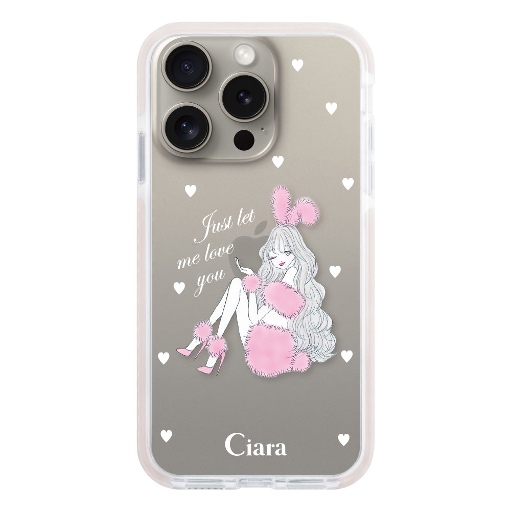 iPhone15Proケース クッションバンパー 耐衝撃クリアケース ピンクバニー ピンク