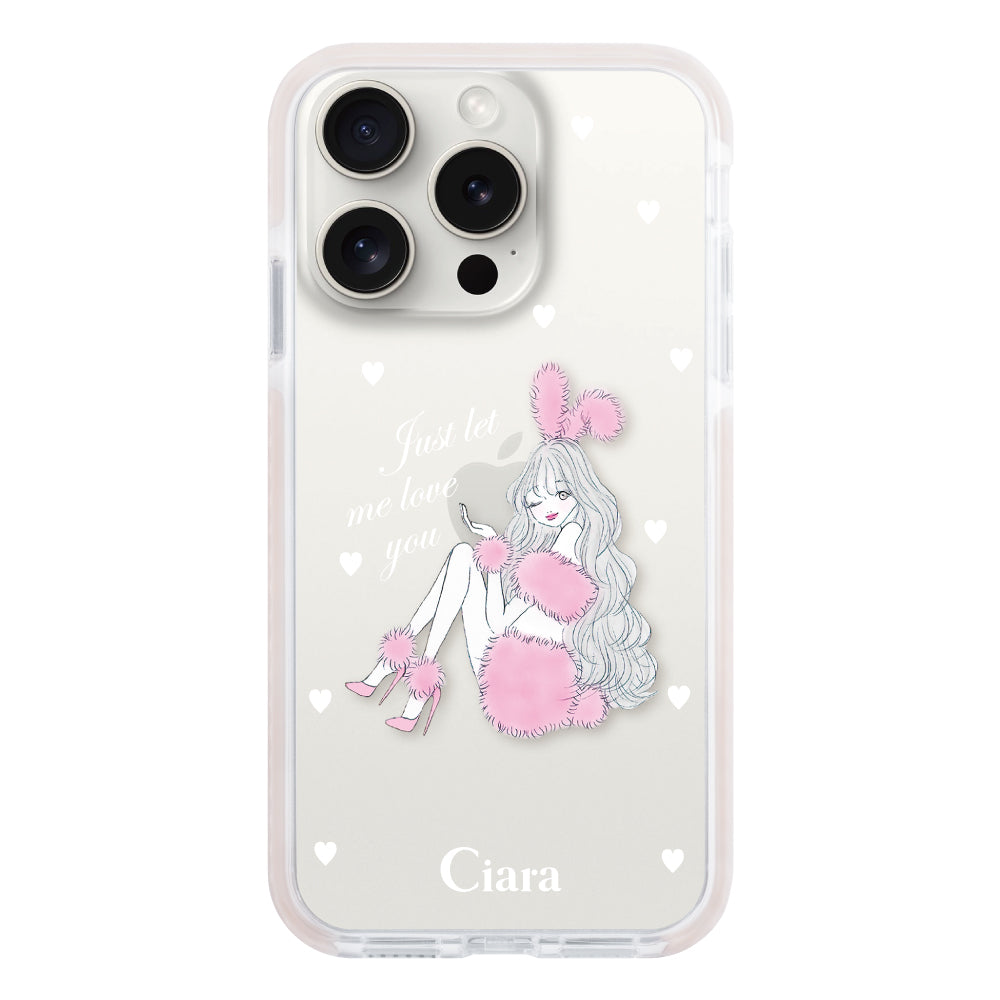 iPhone15ProMaxケース クッションバンパー 耐衝撃クリアケース ピンクバニー ピンク