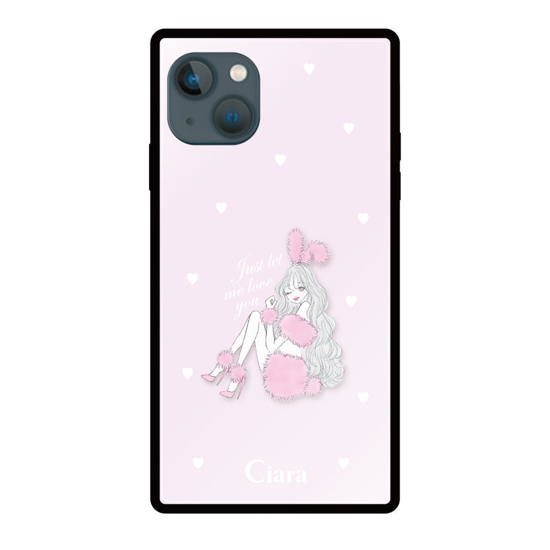 iPhoneケース スクエア 強化ガラスケース ピンクバニー