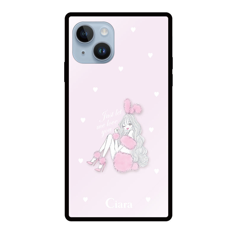 iPhoneケース スクエア 強化ガラスケース ピンクバニー