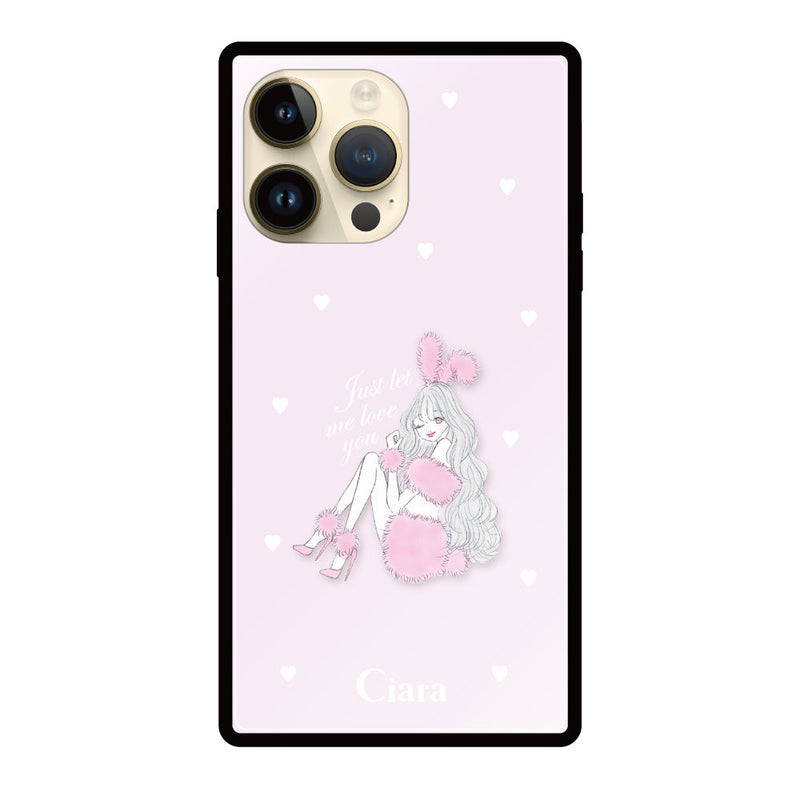 iPhoneケース スクエア 強化ガラスケース ピンクバニー
