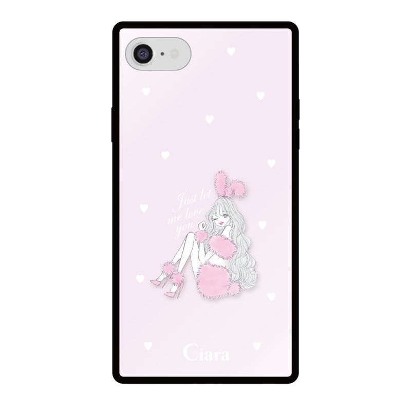 iPhoneケース スクエア 強化ガラスケース ピンクバニー