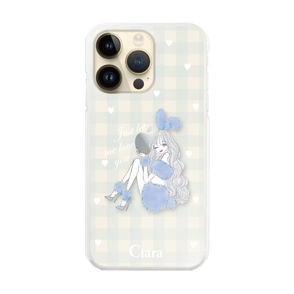 iPhone14Pro ハイブリッド クリアケース ブルーバニー ブルーチェック