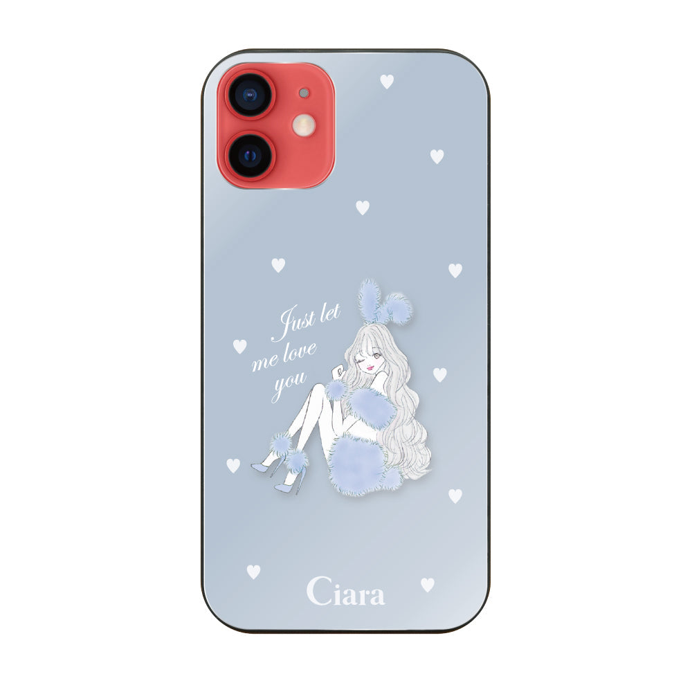 iPhone11ケース ガラス 強化ガラスケース ブルーバニー ブルー