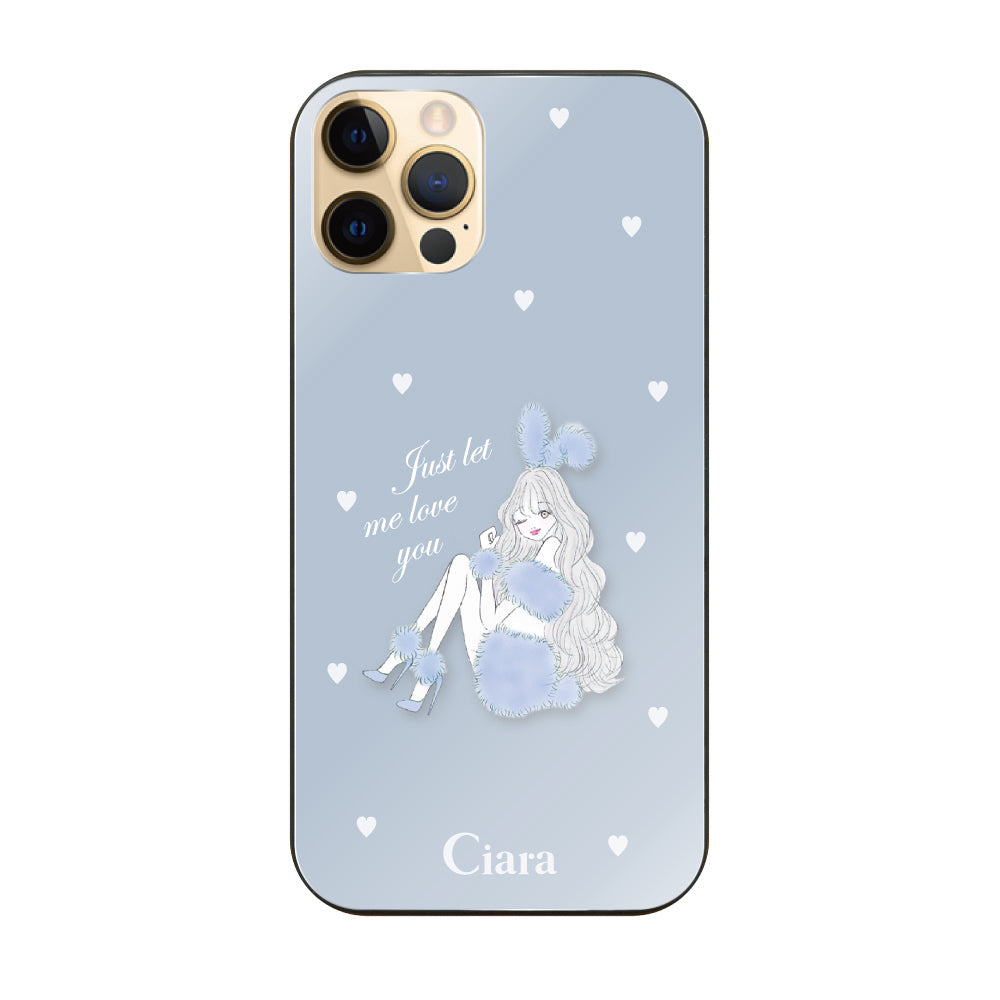 iPhone11Proケース ガラス 強化ガラスケース ブルーバニー ブルー