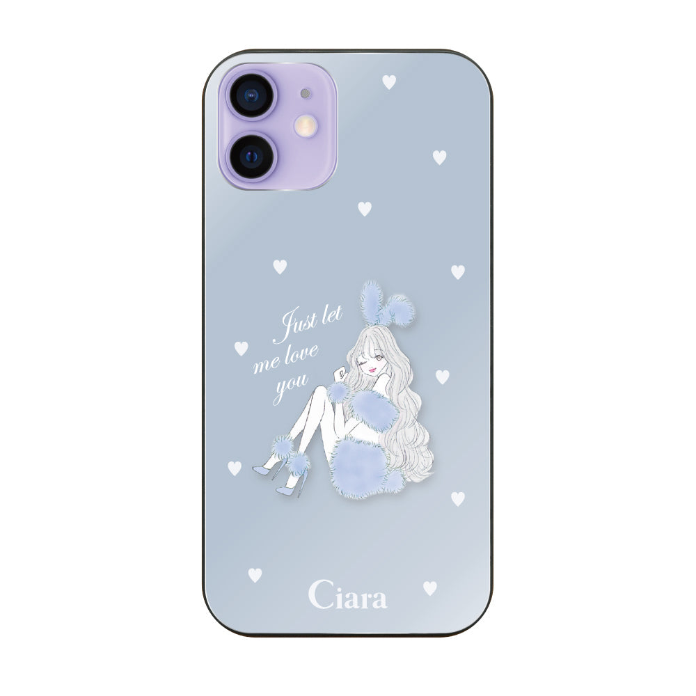 iPhone12/12Proケース ガラス 強化ガラスケース ブルーバニー ブルー