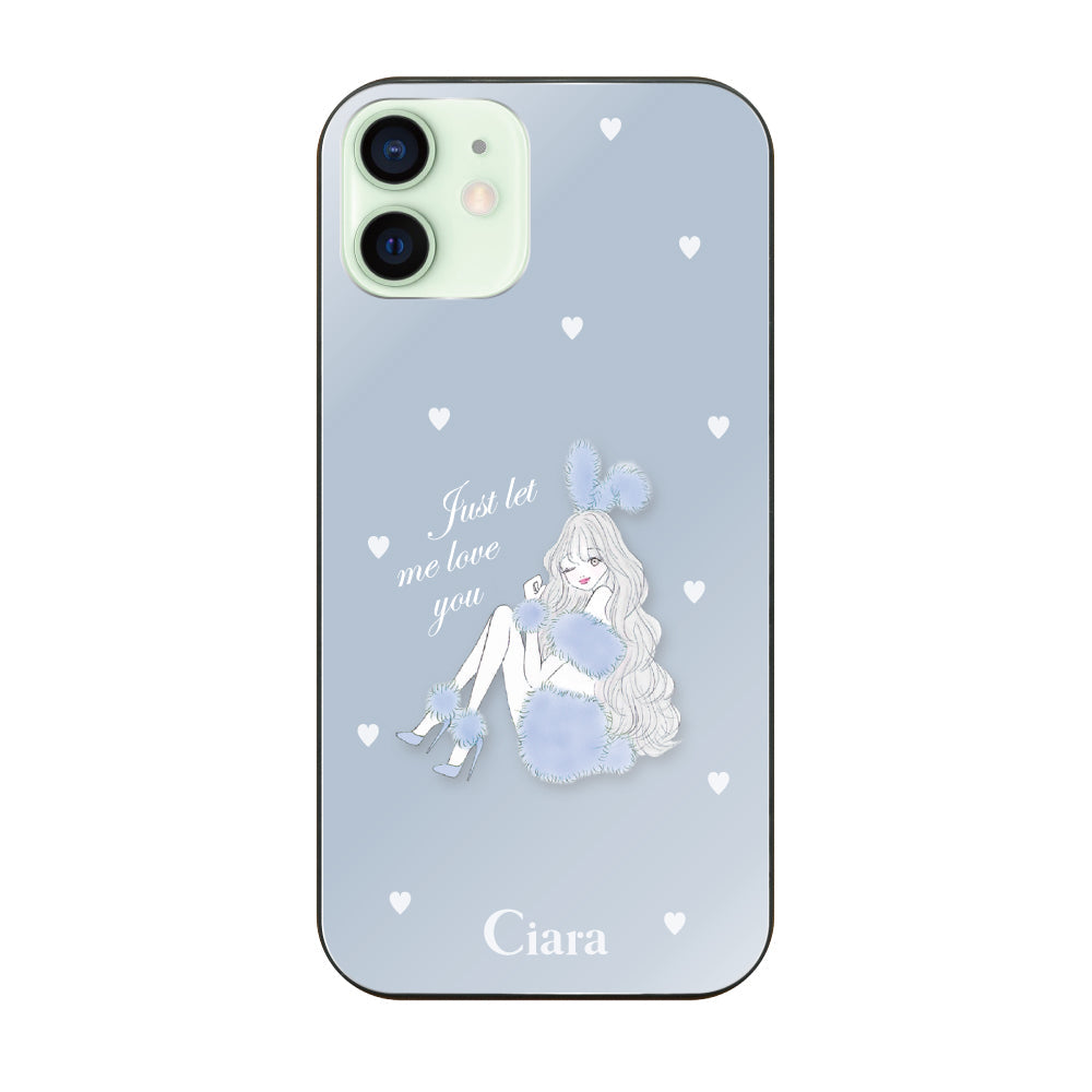 iPhone12miniケース ガラス 強化ガラスケース ブルーバニー ブルー