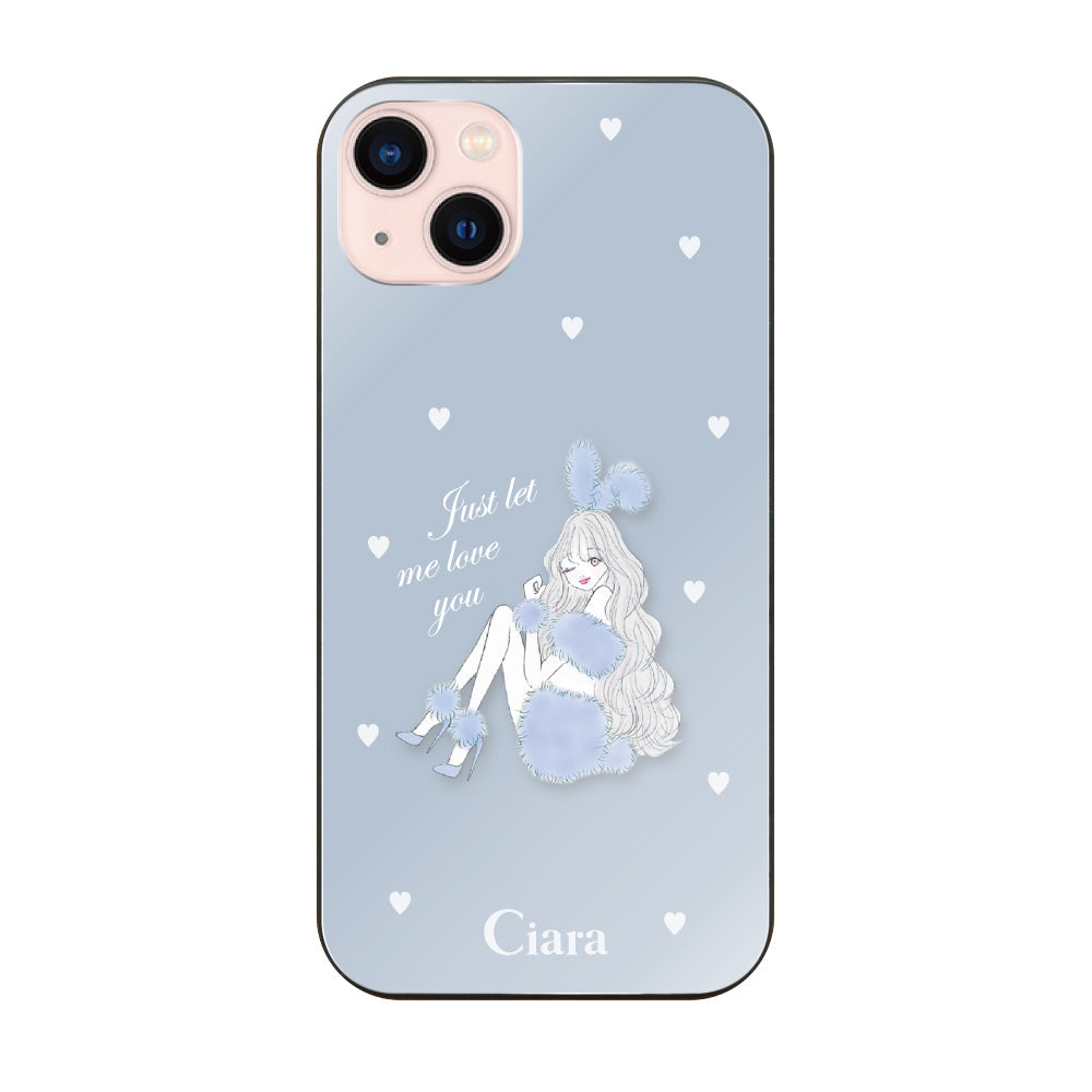 iPhone13ケース ガラス 強化ガラスケース ブルーバニー ブルー